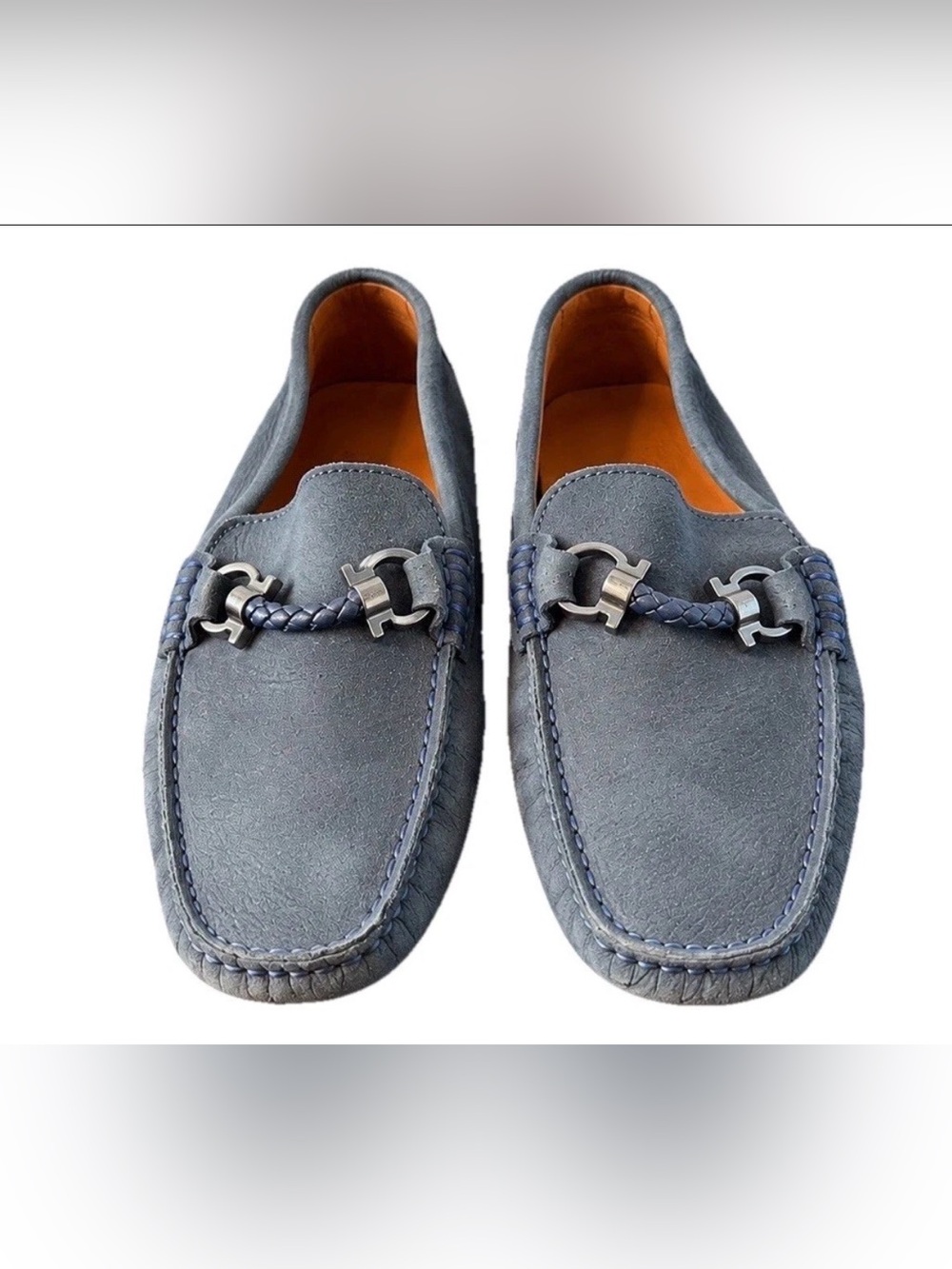 Salvatore Ferragamo Gancini Slate Blue Leather Driving Loafer EU 40 Men’s 7.5
